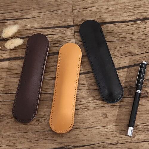 1PC Genuine Leather Pen Holder Retro Handmade Cowhide Pen Case Portable Vintage Pen Bag Pen Protector Office School Stationery