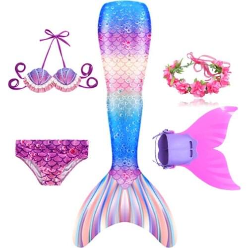 Fantasy Children Mermaid Tails Swimming Party Cosplay Costumes Halloween Little Mermaid Girls Swimsuit Bikini Set Bathing Suit