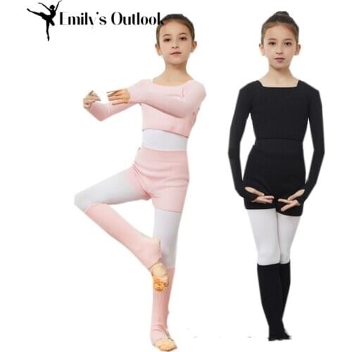 Kids Girls' Top Combo With Booty Shorts Ballet Dance Gymnastics Wear Knitted Leg Warmer Long Sleeve Pull Over Sweater Winter