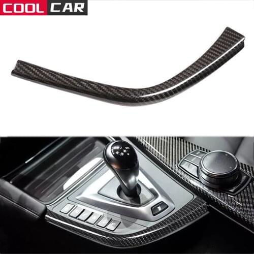 For BMW 2014-2018 LHD M3 M4 F80 F82 F83 Real Carbon Fiber Car Gear Shift Panel Side L Shape Strips Trim Interior Modification
