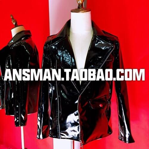 Hot Nightclub New Bar Men Singer Leather Jacket Ds Mens Fashion Glossy Patent Leather Coat Motorcycle Male Punk Jackets Costume