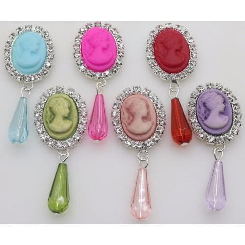 Hot sale 10pc 50*20MM charm beauty avatar button resin wedding rhinestone button clothingn Metal DIY hair flower craft supplies