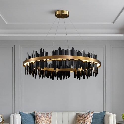 Circular led living room lamp modern creative remote control black / GOLD CHANDELIER hotel lobby lighting lamp chandelier