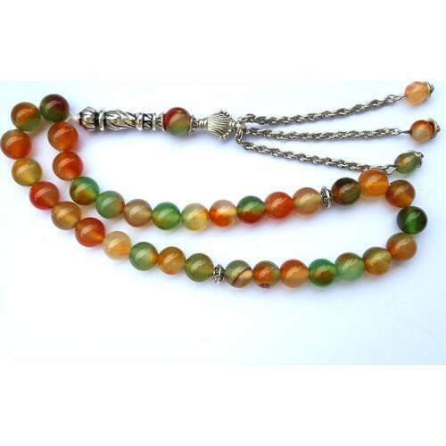 Fashion Natural Red Green agates beads Islamic muslim 33 prayer bead tashih Rosary beads Allah stone For Family Friend gift