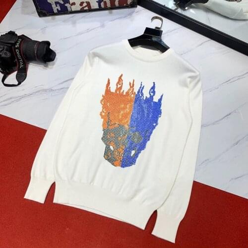 Mens Sweater Popular Sweatshirt Plus Size Pullover Trend Night Super Strong Color Matching Hot Diamond Loose