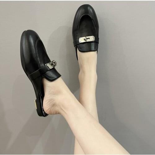 Buckle Mules Women Chanclas Soft Patent Leather Female Shoes Fashion Platform Flip Flops Zapatos Non-slip Floor Slides