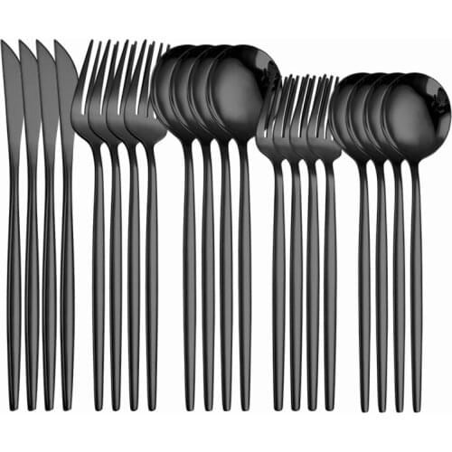 Black Cutlery Set Stainless Steel Dinnerware Tableware Mirror Knife Fork Dessert Spoon Flatware Kitchen Utensils Dropshipping