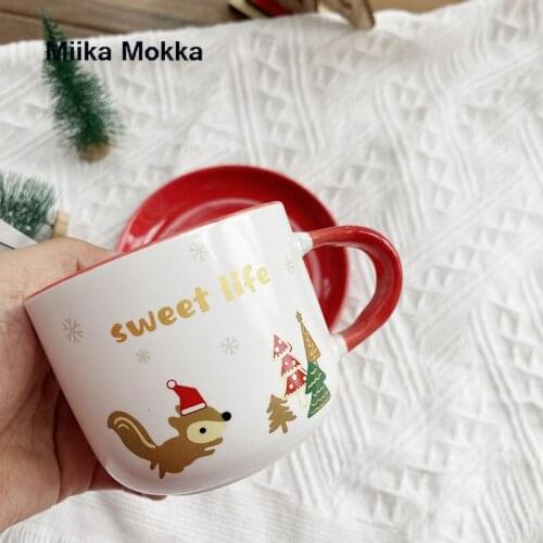 Santa Claus Elk Ceramic Coffee Cup and Saucer Set 301-400ml Christmas Gift Cartoon Cute Mug Coffee Cup Milk Cup Water Cup