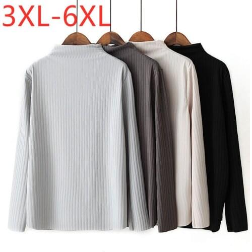 New 2021 Ladies Autumn Winter Plus Size Basic Tops For Women Large Long Sleeve Beige Black Turtleneck T-Shirt 3XL 4XL 5XL 6XL