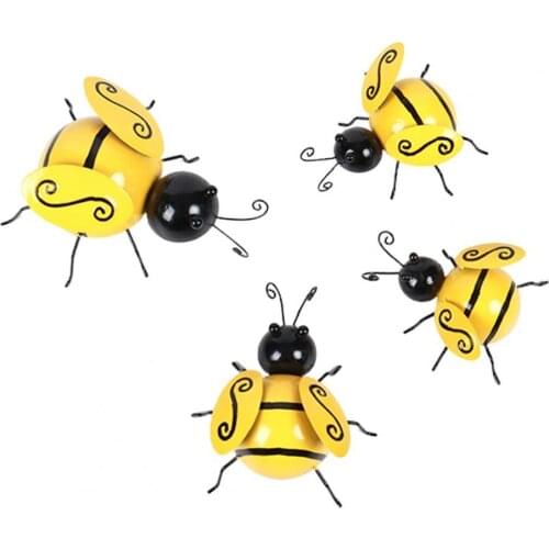 New 4Pcs Pendant Bee-Shaped 3D Metal Retro Animal Wall Pendant for Home Cafe Wall Hanging Decoration Accessories Wholesale