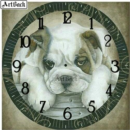 New Arrival 5d Diamond Painting Wall Clock Dog Icon for Home Decoration Full Square 3d Sticker Diamond Embroidered Clock
