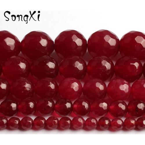 Wholesale Faceted Red Stone Chalcedony Spacer Beads for Jewelry Making Diy Bracelet Necklace 4 6 8 10 12mm Pick Size 15 Inches