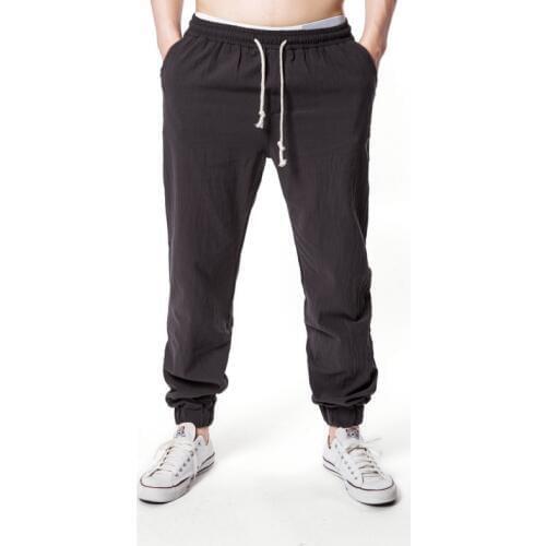 Wholesale 2019 Summer cotton and linen pants drawstring elastic waist casual trousers Korean feet pants wild sport pants