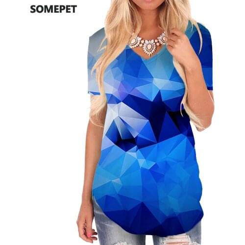 SOMEPET Abstract T-shirt women Cube Funny T shirts Psychedelic V-neck Tshirt Novel Tshirts Printed Womens Clothing Punk Rock