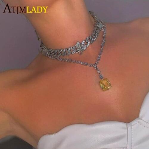 12mm Iced out Cuban Pink Butterfly Necklace Rose Gold Chain CZ Luxury Necklace Bling Bling Hip Hop Jewelry For Men Women Gift