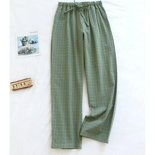 Couple washed cotton trousers thin men and women home pants Elastic Waist Sleep Bottoms Plaid lounge pants home sleepwear 2021