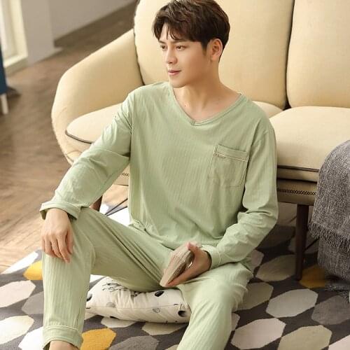 Autumn Casual Soft Cotton Pajama Sets for Men Long Sleeve Long Pants Sleepwear Pyjama Male Homewear Lounge Wear Clothes