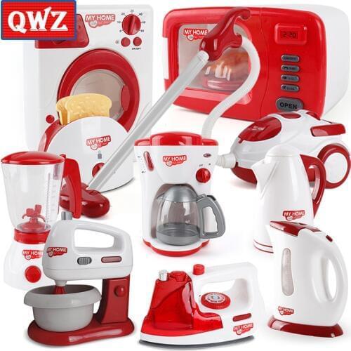 QWZ Pink Household Pretend Play Kitchen Children Toys Vacuum Cleaner Mixer Rice Cooker Educational Appliances For Girl Toy Gift