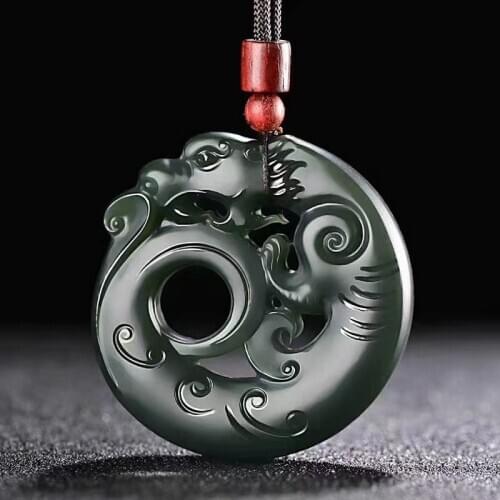 Rare Ancient Style Dragon Beast Pendant Amulet Hanging Bless Churinga By He Tian Green Jade