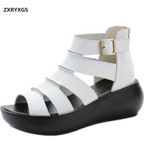 Promotional 2021 New Fish Mouth Summer Shoes Roman Sandals Genuine Leather Thick-soled Heighten Sandals Women Sandal Shoes