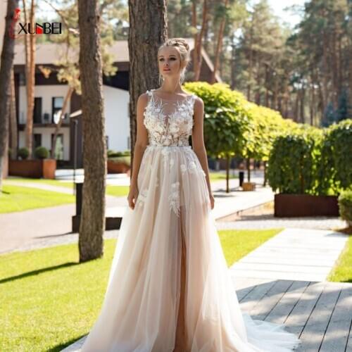 Robe De Mariee Arrivals Long Wedding Dresses Sleeveless O-neck Lace Appliques A-Line Bridal Dresses Vestido De Noiva
