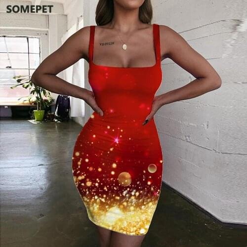 SOMEPET Christmas Dresses Women Christmas Tree Bodycon Dress Graphics Halter Sleeveless Psychedelic Sundress Womens Clothing