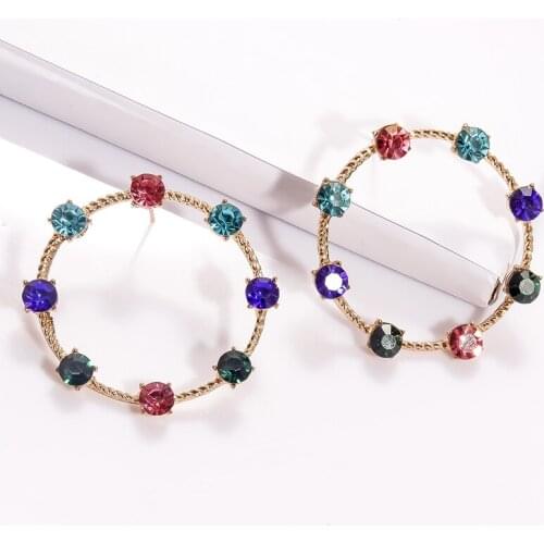 Stylish Hoops Earrings For Women Round Multi-colored Rhinestone Alloy Earring Wedding Party Engagement Accessories Drop Shipping