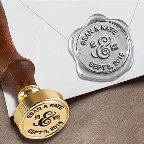 Wedding Personalized Custom Wax Seal Stamp on a 1 " die- #1341 Times Roman Font with Names & Date