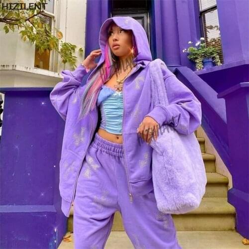 Womens Sweatshirt Casual Hooded Sweater,2021 Autumn Fashion Y2k Rhinestone Cross Pattern Long Sleeve Sweatshirt with Pockets