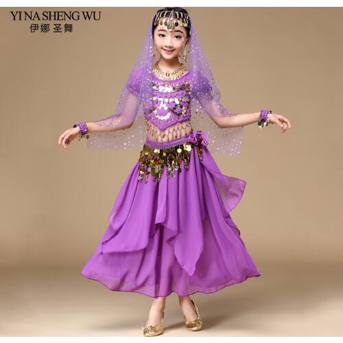 2018 Belly Dance Oriental Costumes Children Belly Dancing Sets Girls Bollywood Indian Practice Performance Clothes 6pcs/set H016