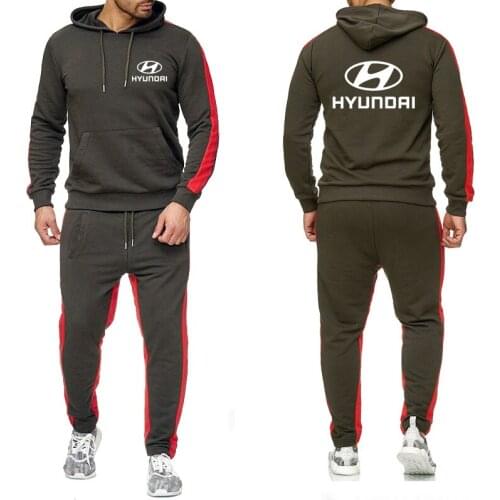 Hoodies Men HYUNDAI Car Logo Printed Sweatshirt Fashion Men Hoodie Casual Fleece Hoodies Pants Suit 2Pcs