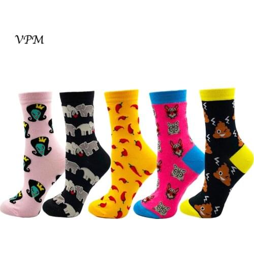 VPM Womens Socks Japanese Style Colorful Cartoon Miss Universe Animal Elephant Chili Pattern Funny Sock for Girl Gift