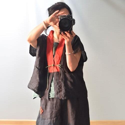 Women Summer Patchwork Loose Jacket Ladies Vintage Ramie Coat Outerwear Female 2020 Ramie Jackets