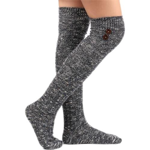 Women Cotton Button Long Socks Over Knee Length Socks Bright Color Solid Cashmere Comfortable Socks Christmas Gift NEW 2021