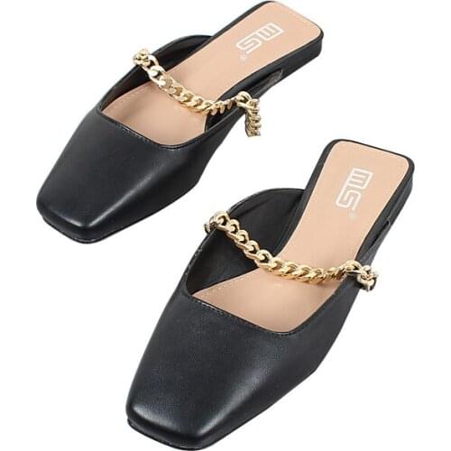 2021 Hot Selling Womens Slippers For Summer Metal Chain Anti-Slip Mules Ladies Flats Shoes Shallow Slides Flip-Flop Outdoor
