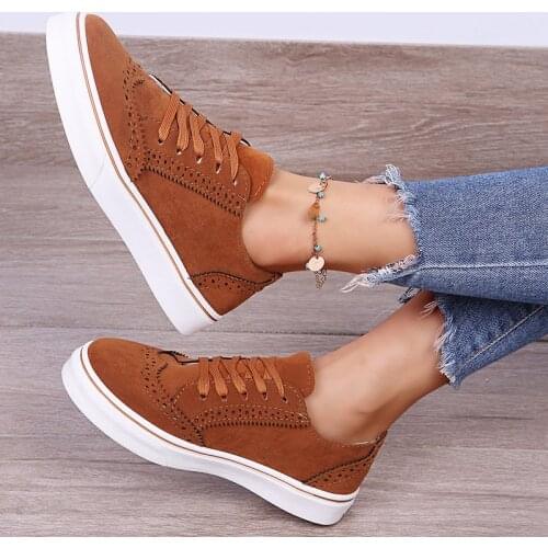 2021 Women Flats Womens Casual Lace Up Shoes Female Platform Suede Footwear Ladies Comforts Breathable Vulcanized Plus Size