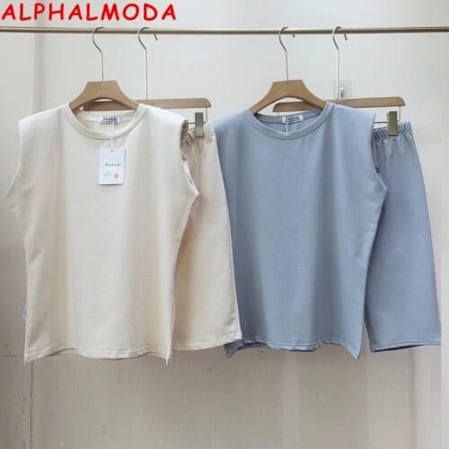 ALPHALMODA 2021 Summer New Trendy Solid Brief Tshirt + Shorts Women 2pcs Fashion Jogger Sets Slim Ladies Sporty Shorts Set