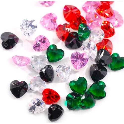 10pcs/lot 6-8mm Loose CZ Stone Heart Shape Brilliant Cut Colorful Cubic Zirconia Straight Hole Stone Sewing DIY
