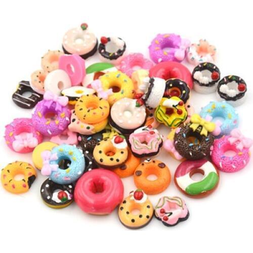 10Pcs Dollhouse Resin Doughnut Food Resign DIY Phone Case Decor Crafts Miniature