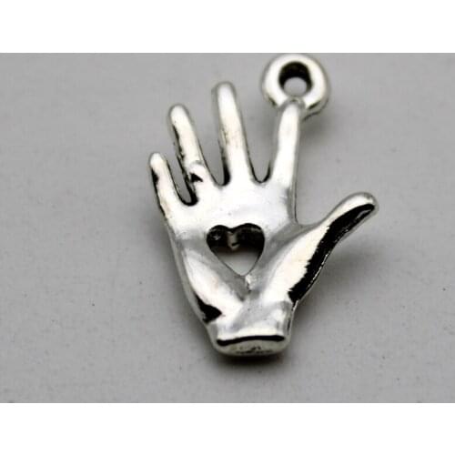 30pcs Wholesale Price Palm Hand Heart Cut Charms 12*18mm Antique Silver Plated Pendant For Handmade Jewelry Accessories