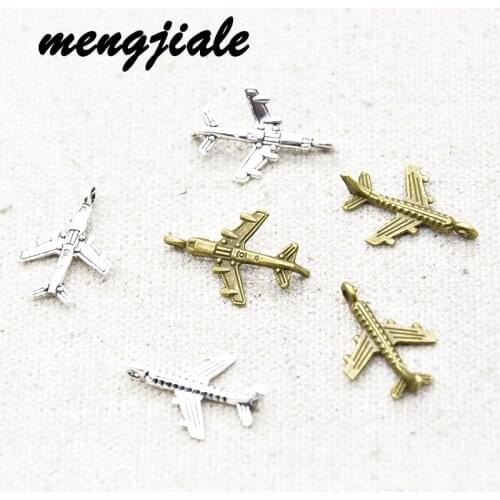 40pcs Wholesale Two Color Airplane Charms Alloy Metal Aircraft Pendants For DIY Handmade Jewelry Accessories Making 22*15mm