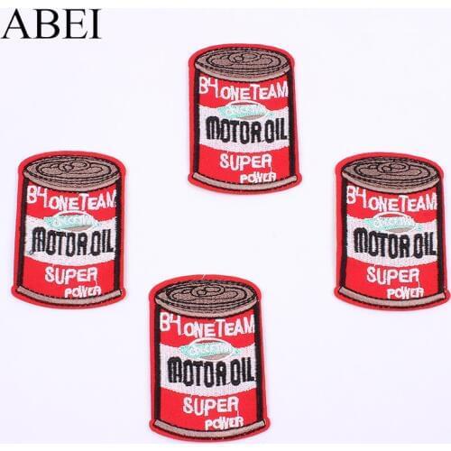 5PCS Quality Patches Embroidered Motor oil drum Patch DIY Punk Rock Fabric Appliques Jeans Bags Coats Badge for Man Clothes Pant