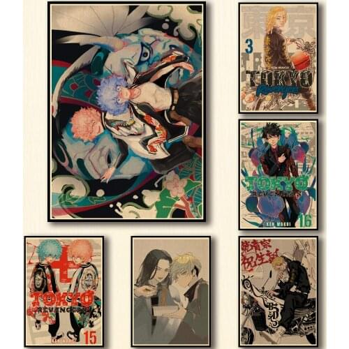 50 Designs Anime Tokyo Revengers Kraftpaper Poster Protagonist Artwork Fancy Wall Sticker for Coffee House Bar