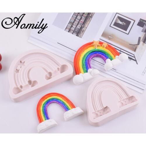 Aomily 3D Rainbow Shaped Silicone Fondant Cake Chocolate Mould Soap Mold Candle Polymer Clay Mold Crafts DIY Forms Soap Base