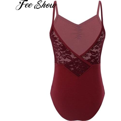 Black Ballet Leotard for Girls V Neck Sleeveless Open Back Hollow Out Lace Ballet Costume Dancing Leotards Kids Ballet Jumpsuits