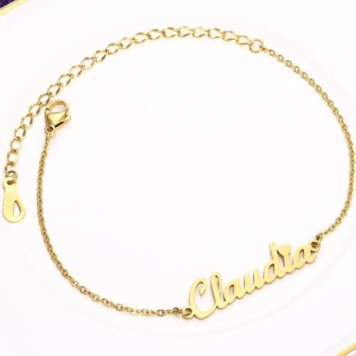 Personalized Custom Name Bracelet For Women Stainless Steel Charms Handmade Engraved Handwriting Love Bangle New Year Gift