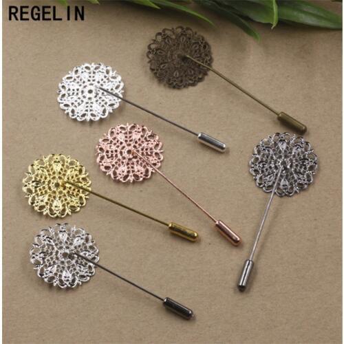 REGELIN Hollow Out Copper Flower Brooch Base Setting Lapel Pin Boutonniere Stick Brooch 5pcs 25mm For Women Jewelry Making