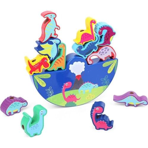 Children Montessori Wooden Animal Balance Blocks Board Games Toy Dinosaur Educational Stacking High Building Block Wood Toy Boys