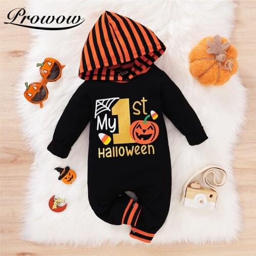 Prowow My First Baby Halloween Costume Autumn Winter Kids Baby Boy Hooded Clothes Pumpkin Babys Rompers Stripe Newborn Jumpsuit