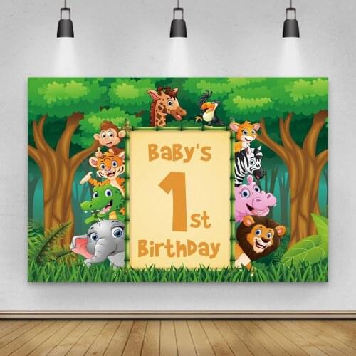 Name Customize Jungle Safari Photo Background Animals Forest Baby 1st Birthday Party Theme Banner Decor Photography Backdrops